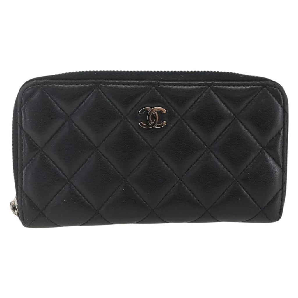 Chanel Zip Around Organizer Wallet Quilted Lambskin Black Leather Wallets Accessory (Pre-Owned)