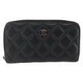Chanel Zip Around Organizer Wallet Quilted Lambskin Black Leather Wallets Accessory (Pre-Owned)
