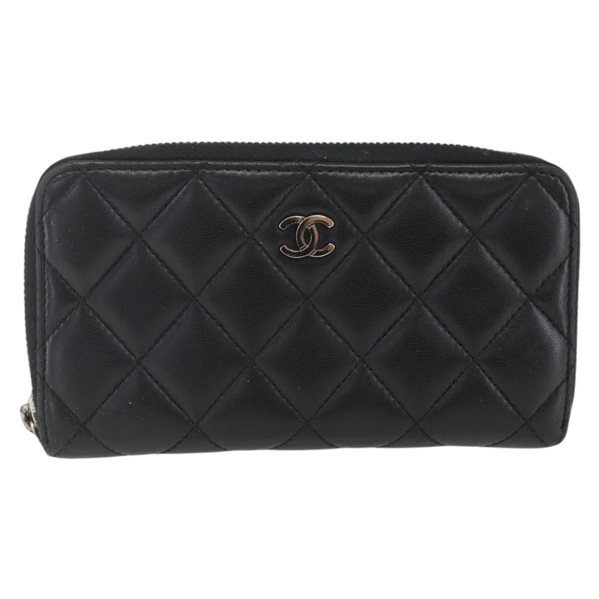 Chanel Zip Around Organizer Wallet Quilted Lambskin Black Leather Wallets Accessory (Pre-Owned)