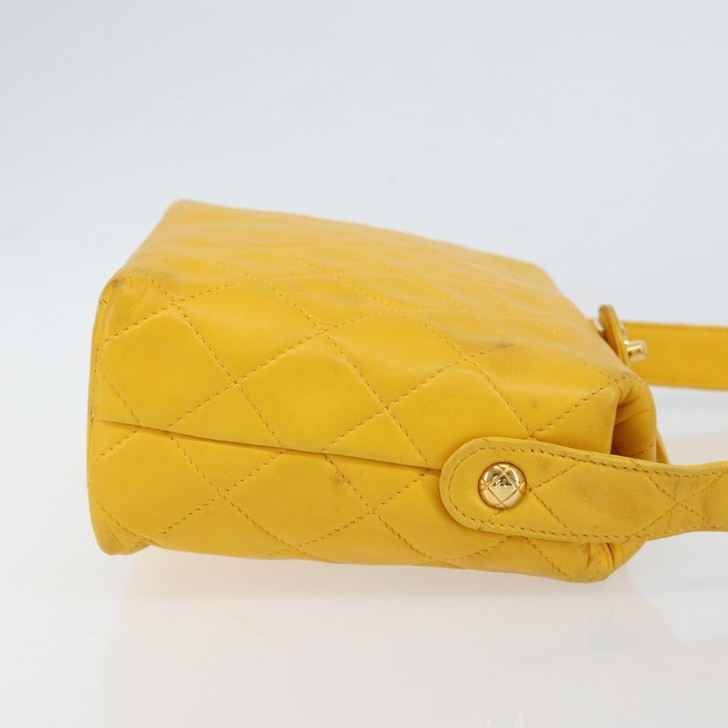 Chanel Vintage Cc Fold Over Shoulder Bag Quilted Lambskin Yellow Leather Shoulder Bag Bag (Pre-Owned)