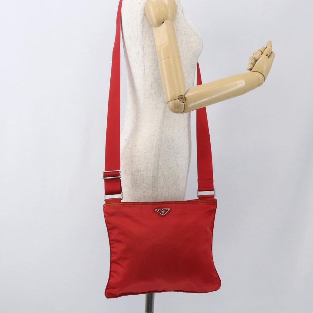 Prada Zip Top Messenger Bag Tessuto Red Nylon Shoulder Bag Bag (Pre-Owned)