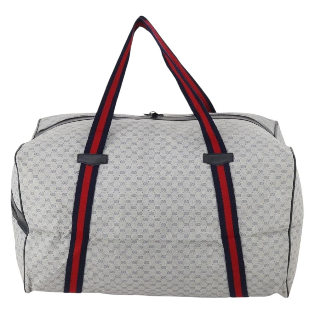 Gucci Web Trim Weekend Duffle Bag Gg Coated Canvas Navy Canvas Travel Bag Bag (Pre-Owned)