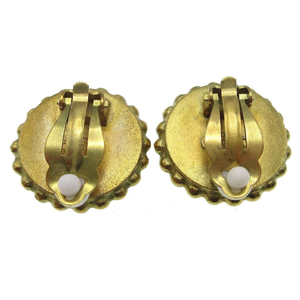 Chanel Cc Round Earrings Metal Black Gold_Plated Earrings Jewelry (Pre-Owned)