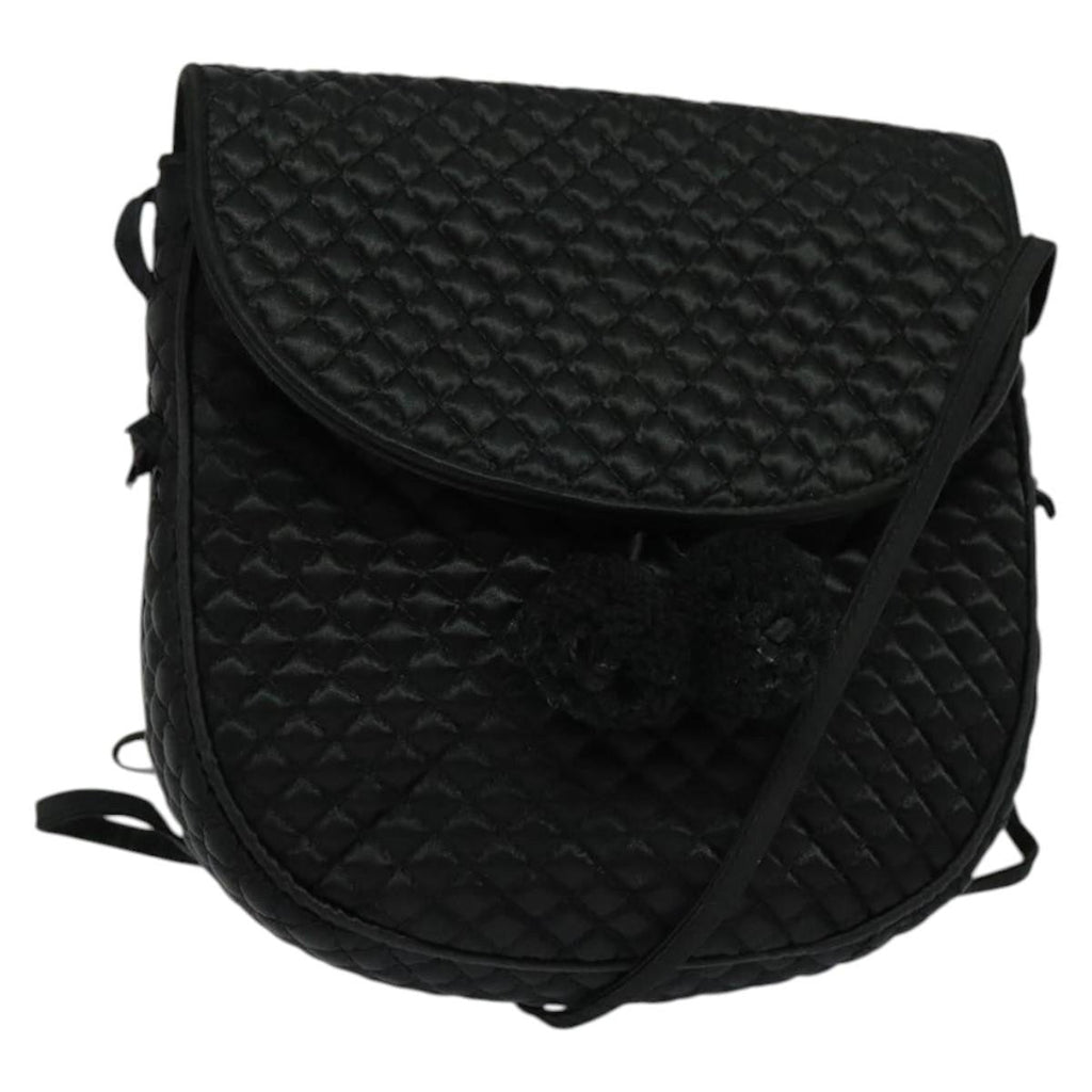 Bottega Veneta Intrecciato Clutch Bag Calfskin Black Satin Shoulder Bag Bag (Pre-Owned)