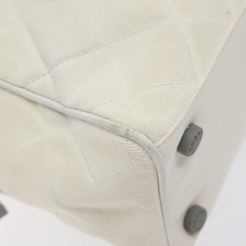 Chanel Vintage Logo Bowler Bag Quilted Canvas White Canvas Handbag (Pre-Owned)