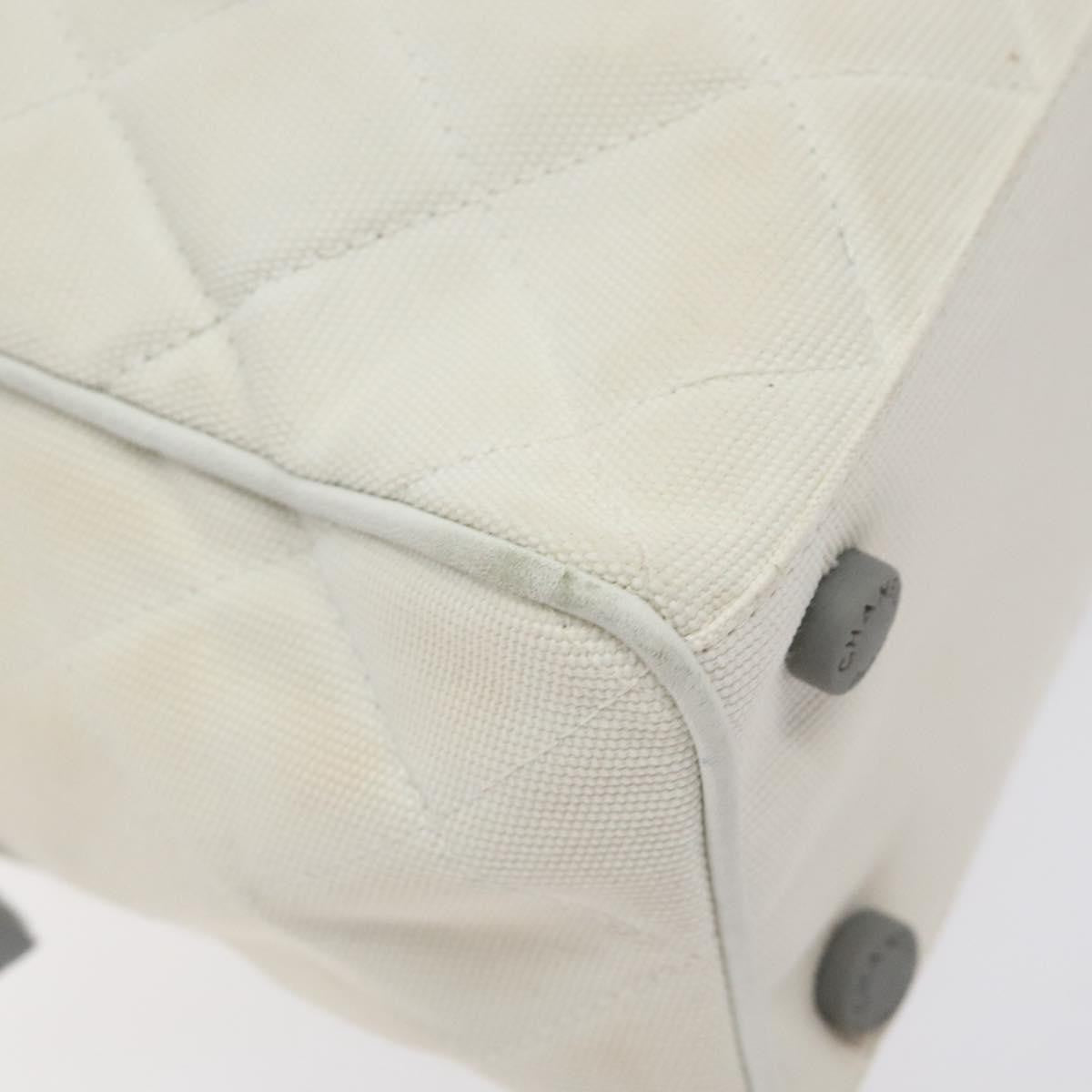 Chanel Vintage Logo Bowler Bag Quilted Canvas White Canvas Handbag (Pre-Owned)