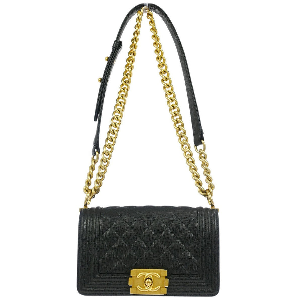 Chanel Boy Flap Bag Quilted Caviar Black Leather Shoulder Bag Bag (Pre-Owned)