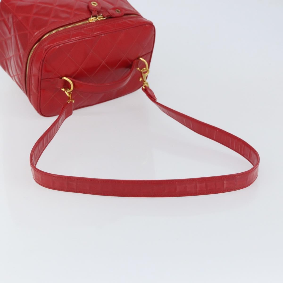 Chanel Vintage Vanity Case Patent Red Patent_Leather Handbag (Pre-Owned)