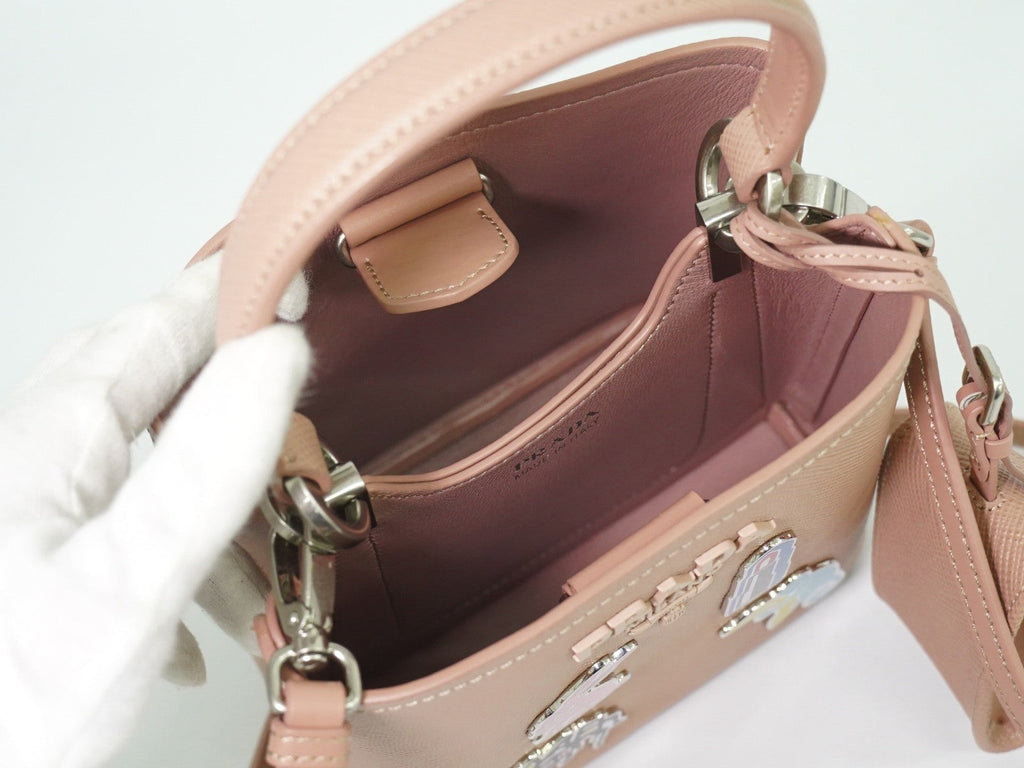 Prada Panier Bucket Bag Saffiano Leather Beige Leather Bag (Pre-Owned)