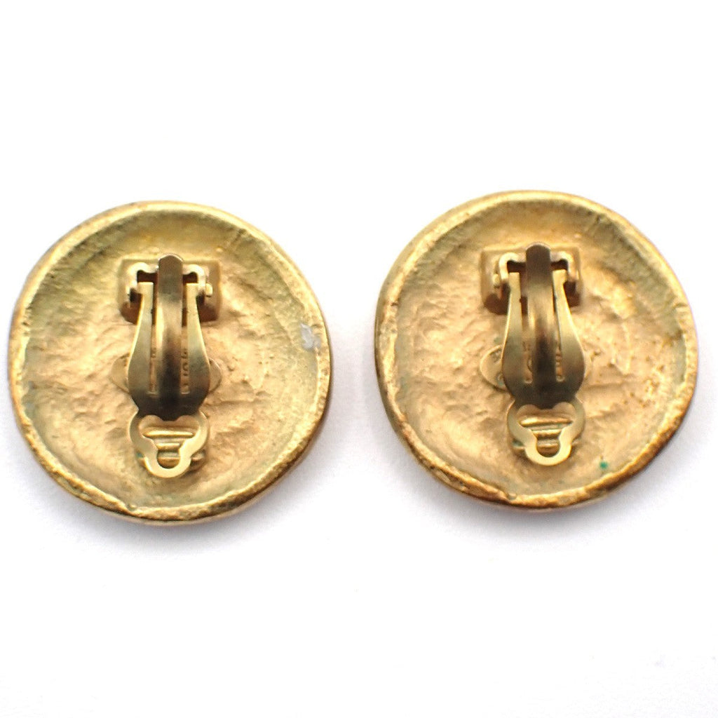 Chanel Vintage Cc Round Button Clip-On Earrings Metal Gold Gold_Plated Earrings Jewelry (Pre-Owned)