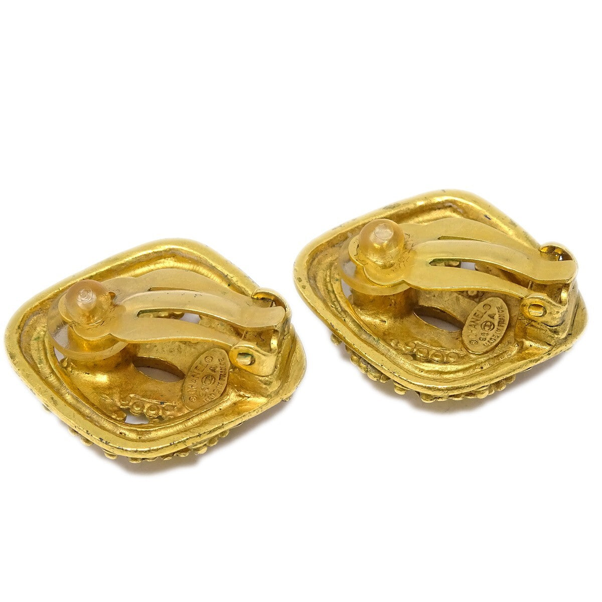 Chanel Cc Rhombus Clip-On Earrings Metal Gold Gold_Plated Earrings Jewelry (Pre-Owned)