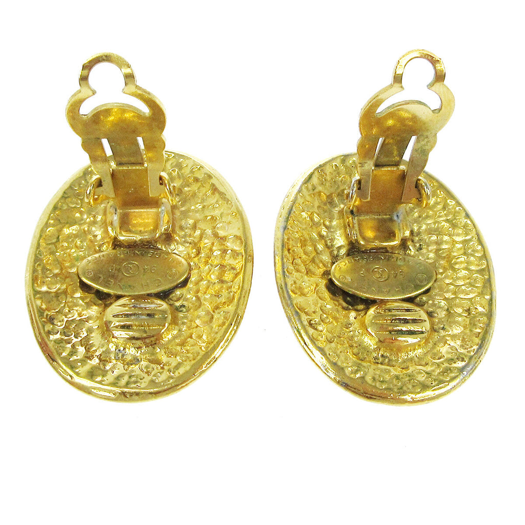 Chanel Vintage Cc Button Ovales Clip-On Earrings Gold-Plated Gold Gold_Plated Earrings Jewelry (Pre-Owned)