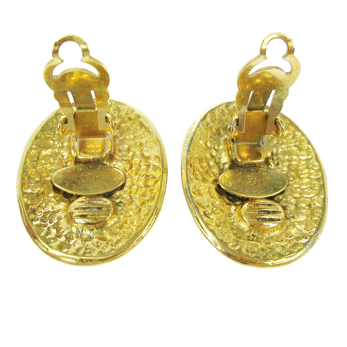 Chanel Vintage Cc Button Ovales Clip-On Earrings Gold-Plated Gold Gold_Plated Earrings Jewelry (Pre-Owned)