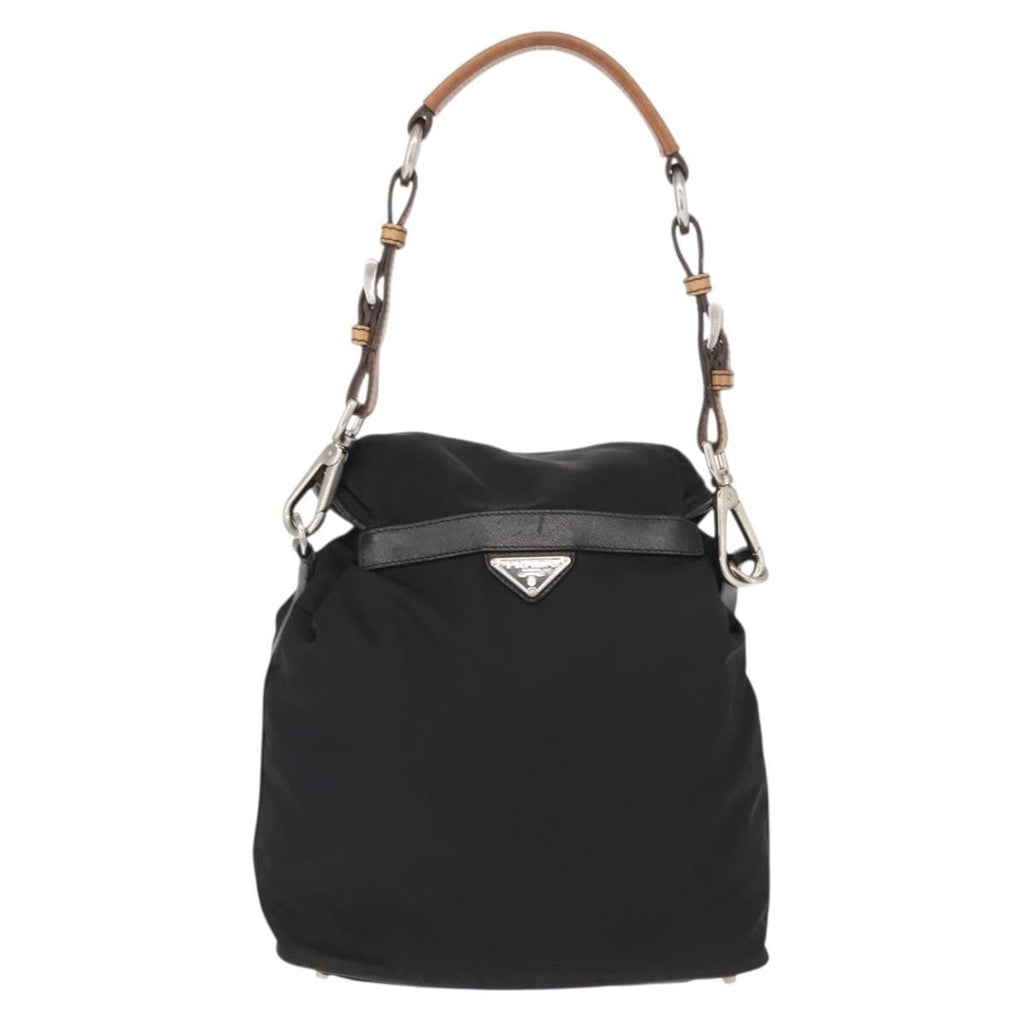 Prada Double Pocket Drawstring Shoulder Bag Tessuto Black Nylon Shoulder Bag Bag (Pre-Owned)