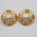 Chanel Vintage Round Clip-On Earrings Metal With Faux Pearl Gold Gold_Plated Earrings Jewelry (Pre-Owned)