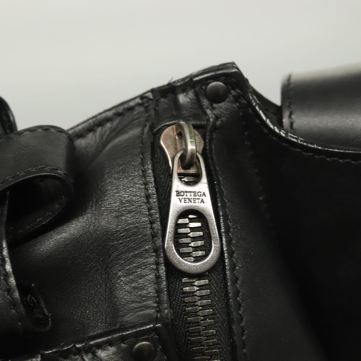 Bottega Veneta Utility Waist Bag Leather With Intrecciato Black Leather Bag (Pre-Owned)