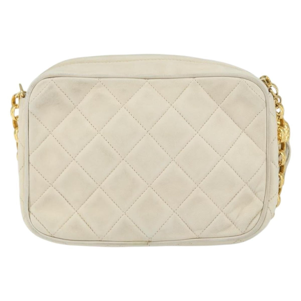Chanel Vintage Front Pocket Camera Bag Quilted Lambskin Beige Leather Shoulder Bag Bag (Pre-Owned)