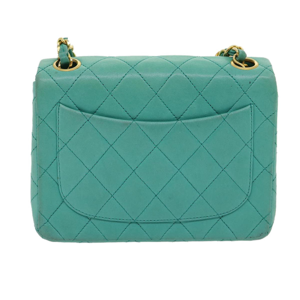 Chanel Square Classic Single Flap Bag Quilted Lambskin Blue Leather Handbag (Pre-Owned)