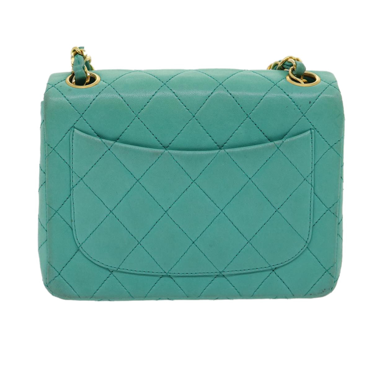 Chanel Square Classic Single Flap Bag Quilted Lambskin Blue Leather Handbag (Pre-Owned)
