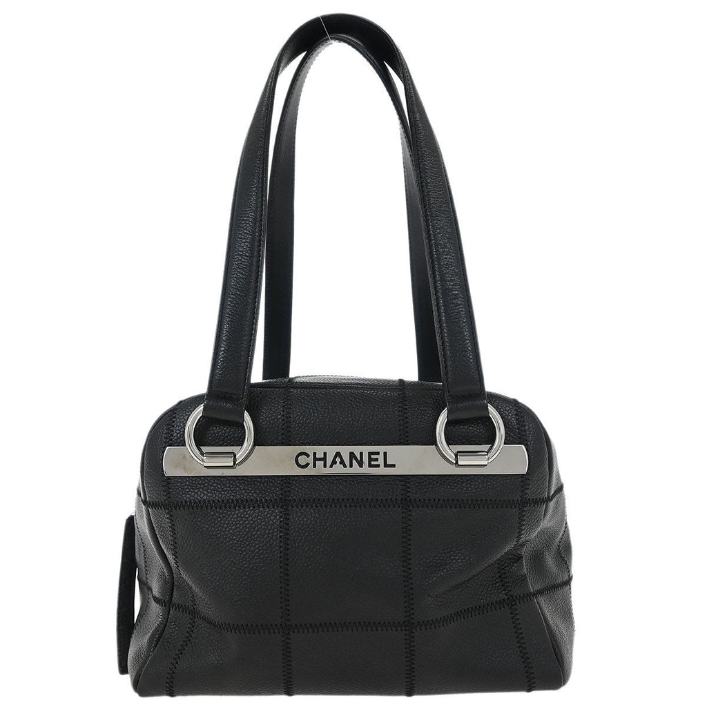 Chanel Square Stitch Bowler Bag Quilted Caviar Black Leather Shoulder Bag Bag (Pre-Owned)