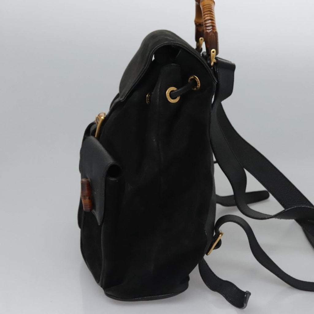 Gucci Vintage Bamboo Backpack Suede And Leather Black Suede Backpack Bag (Pre-Owned)