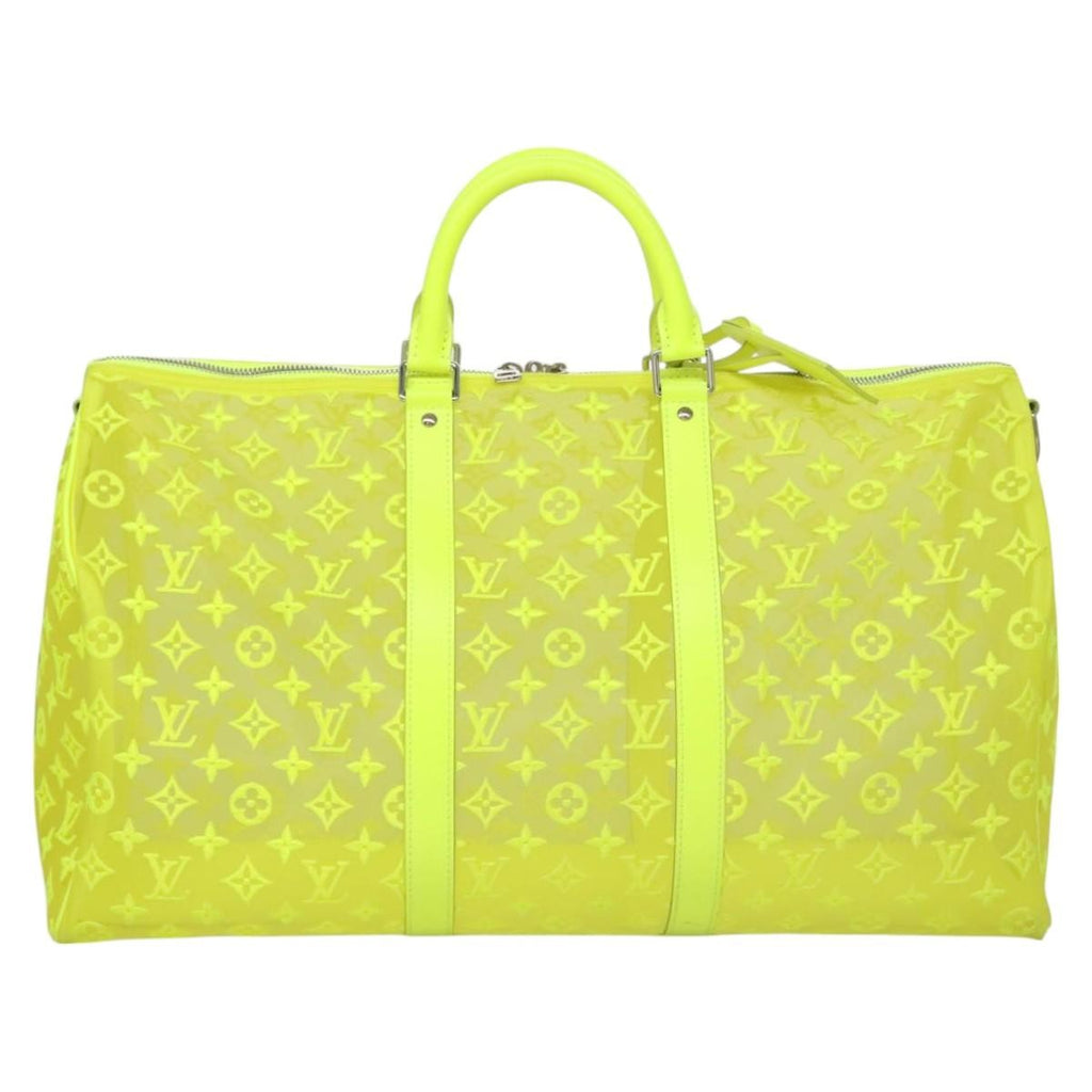 Louis Vuitton Keepall Bandouliere Bag Monogram See Through Mesh Yellow Canvas Travel Bag Bag (Pre-Owned)