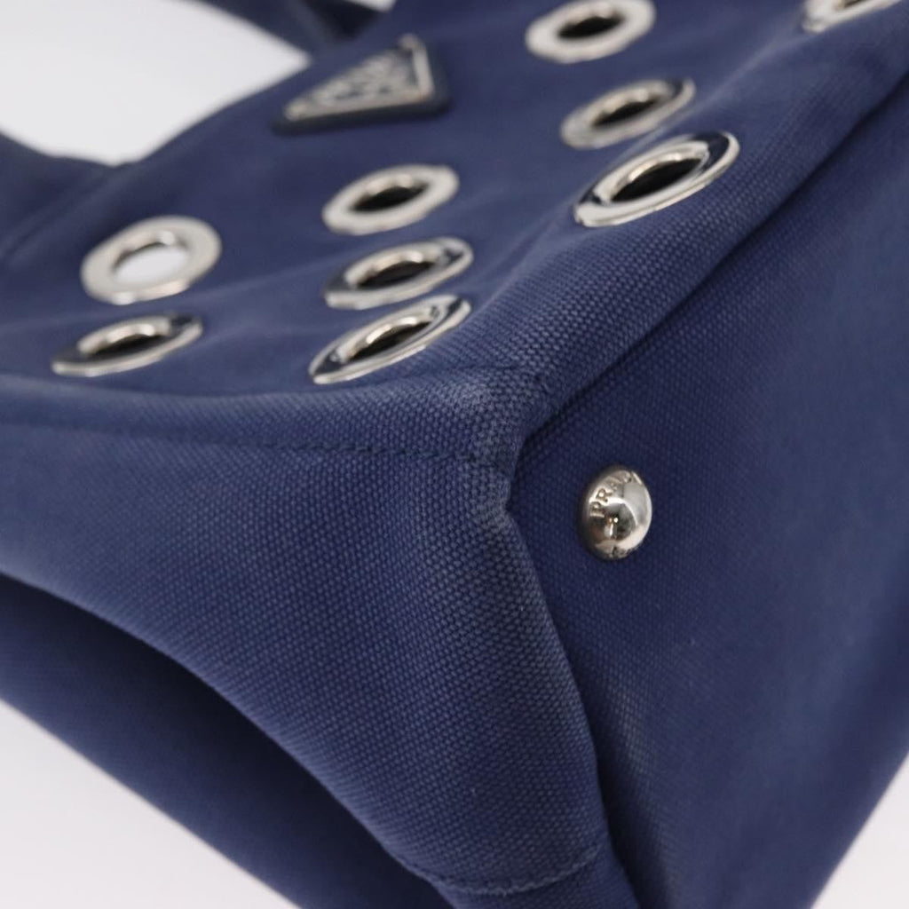 Prada Canapa Convertible Tote Grommet Embellished Canvas Blue Canvas Tote Bag Bag (Pre-Owned)