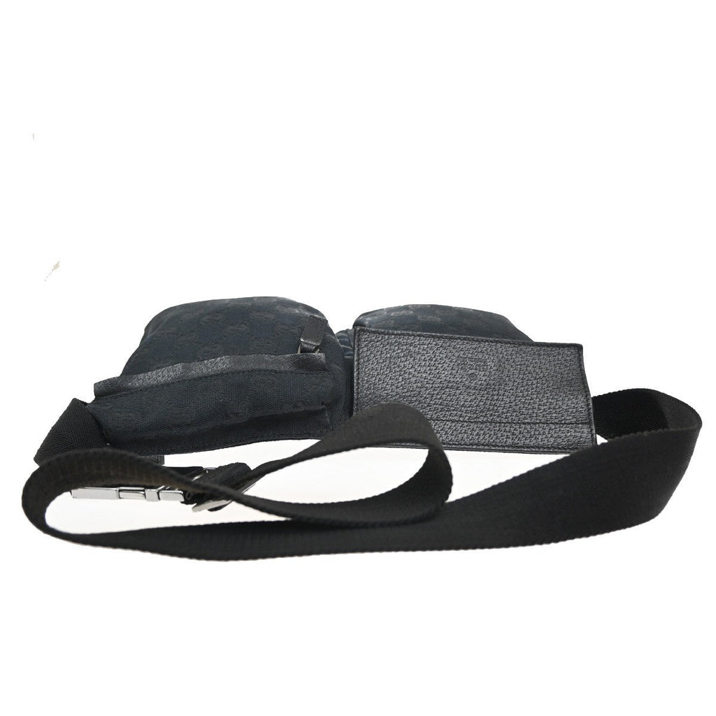 Gucci Vintage Double Belt Bag Gg Canvas With Leather Black Canvas Clutche & Pouche Bag (Pre-Owned)