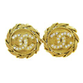Chanel Cc Button Clip-On Earrings Metal With Faux Pearl Gold Gold_Plated Earrings Jewelry (Pre-Owned)