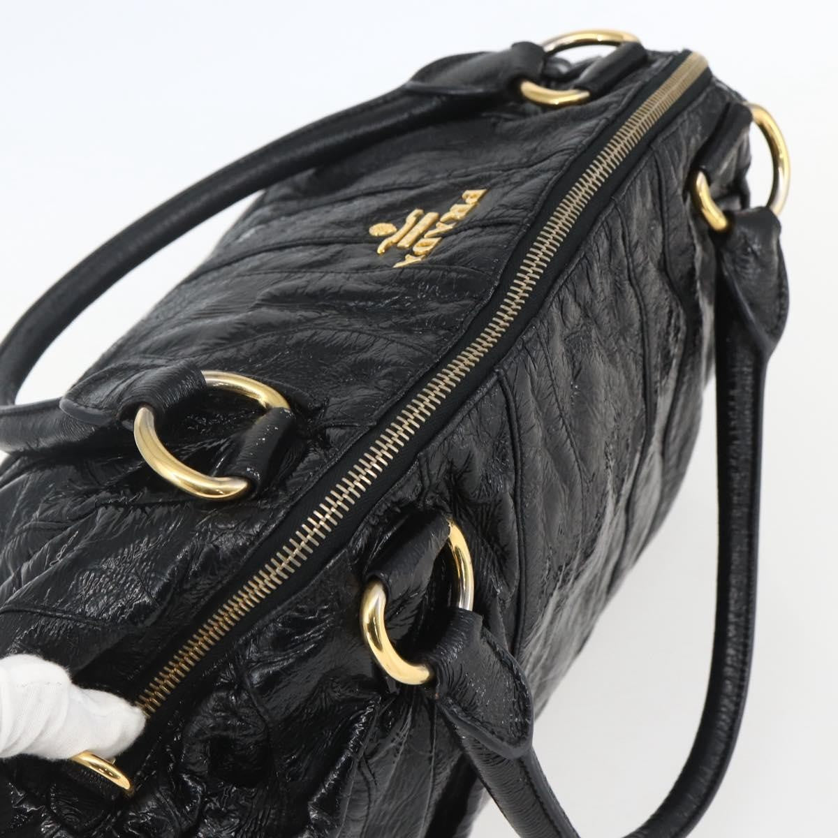 Prada Waves Hobo Leather And Tessuto Black Leather Handbag (Pre-Owned)