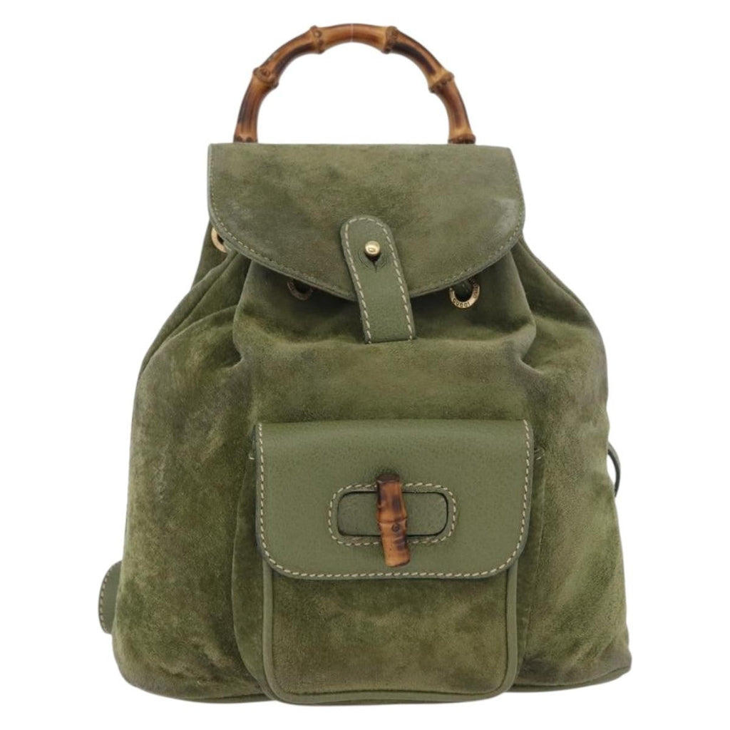 Gucci Gucci Bamboo Backpack Daim Khaki Leather Backpack Bag (Pre-Owned)