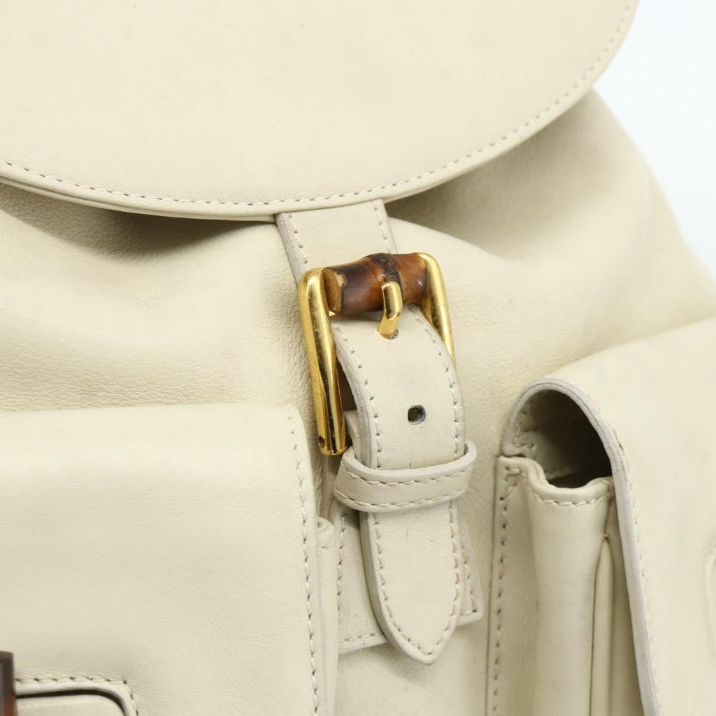 Gucci Vintage Bamboo Backpack Leather White Leather Backpack Bag (Pre-Owned)