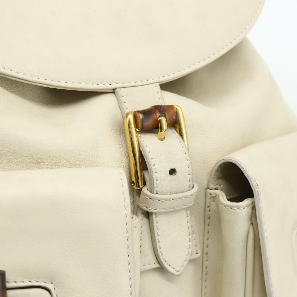 Gucci Vintage Bamboo Backpack Leather White Leather Backpack Bag (Pre-Owned)