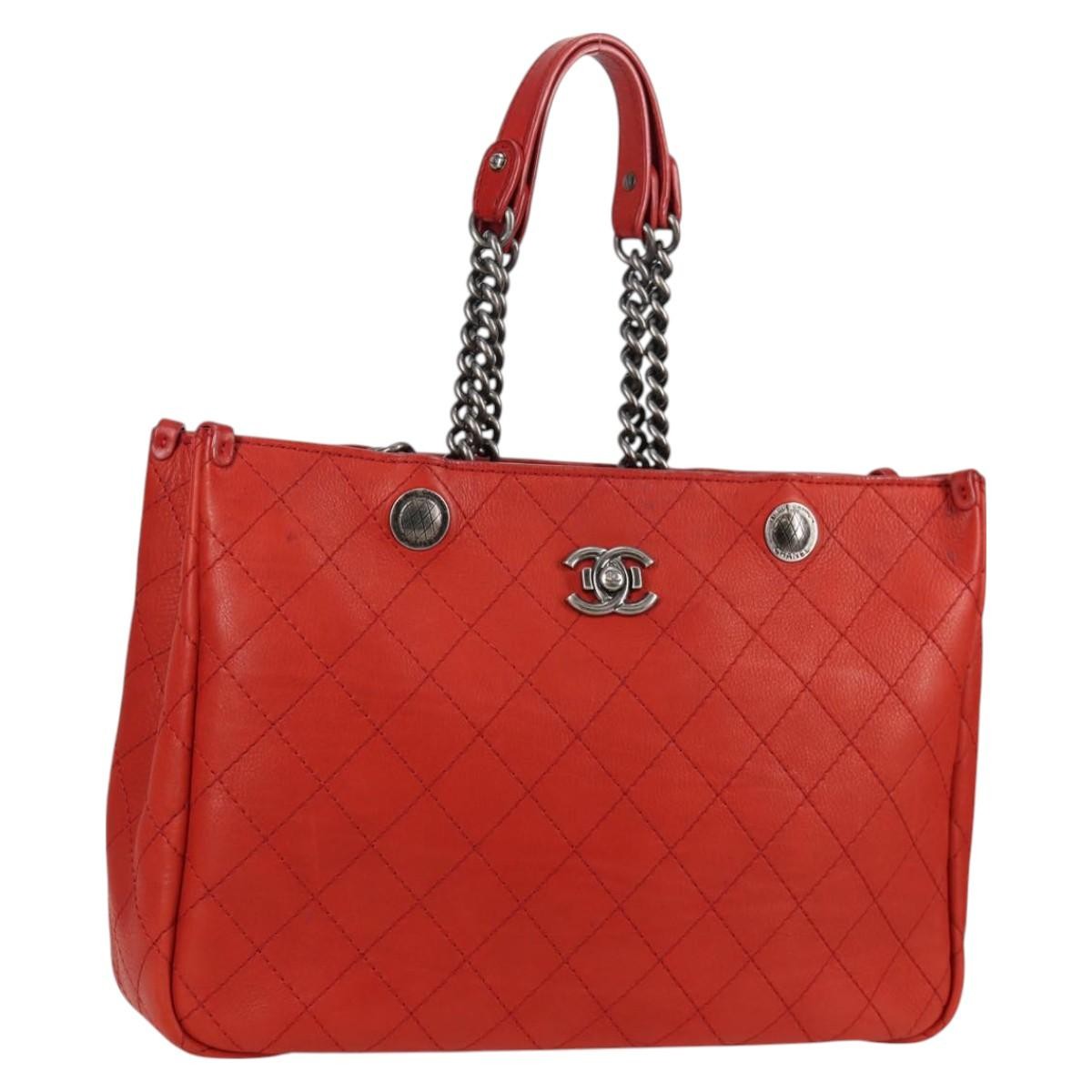 Chanel Shopping Tote Quilted Caviar Orange Leather Shoulder Bag Bag (Pre-Owned)