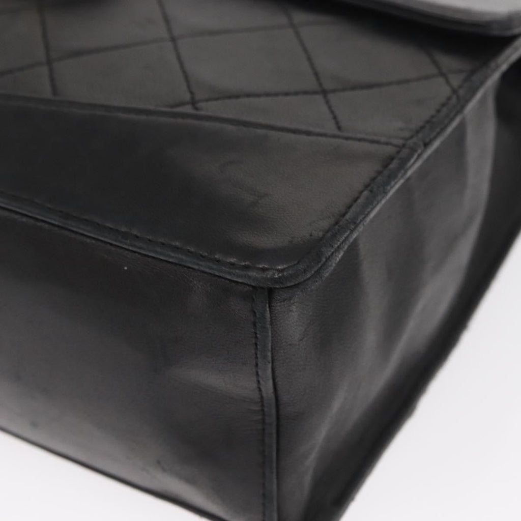 Chanel Vintage Mademoiselle Lock Trapezoid Flap Bag Quilted Lambskin Black Leather Shoulder Bag Bag (Pre-Owned)