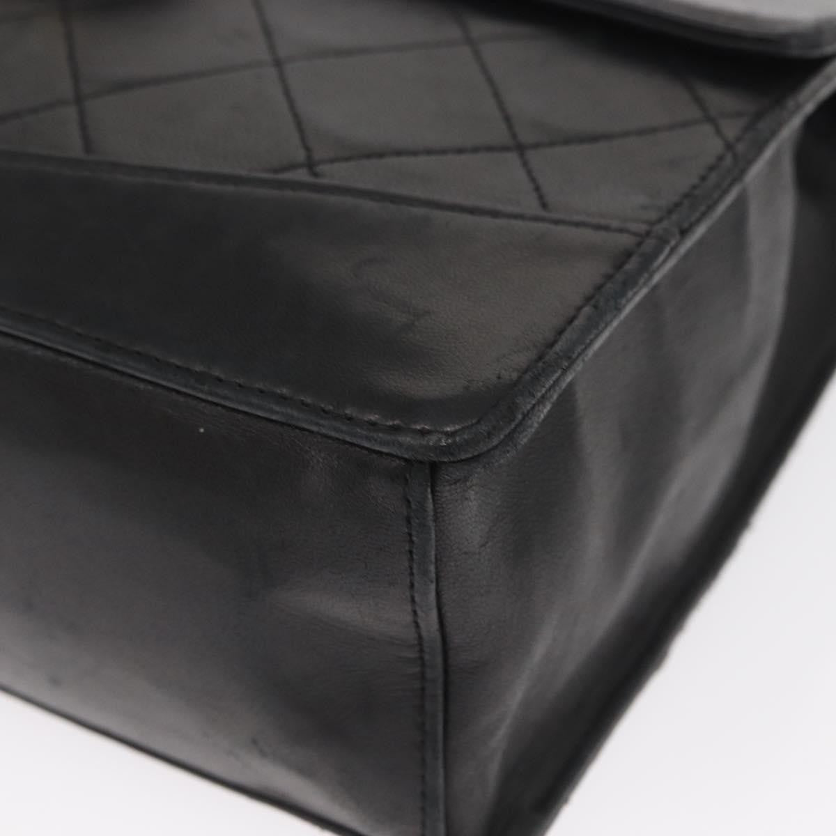 Chanel Vintage Mademoiselle Lock Trapezoid Flap Bag Quilted Lambskin Black Leather Shoulder Bag Bag (Pre-Owned)