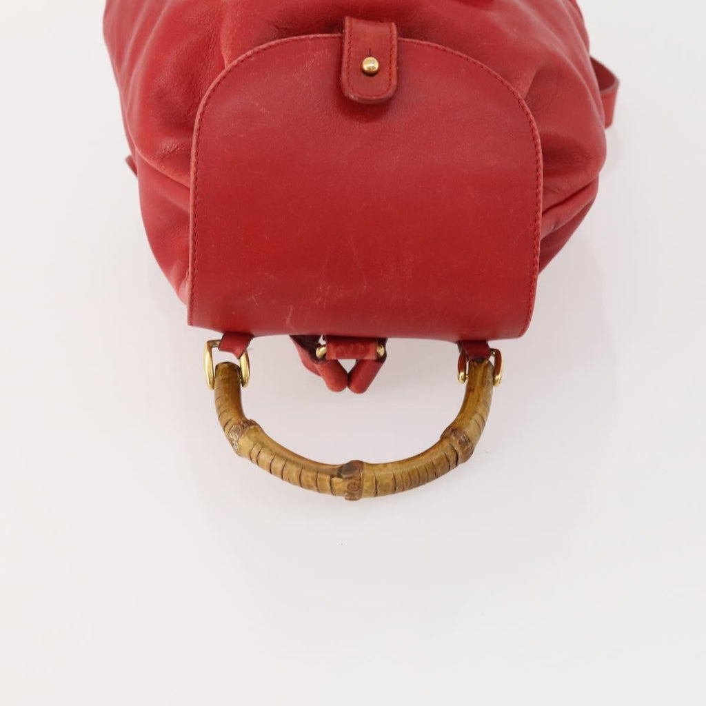 Gucci Vintage Bamboo Backpack Leather Red Leather Backpack Bag (Pre-Owned)