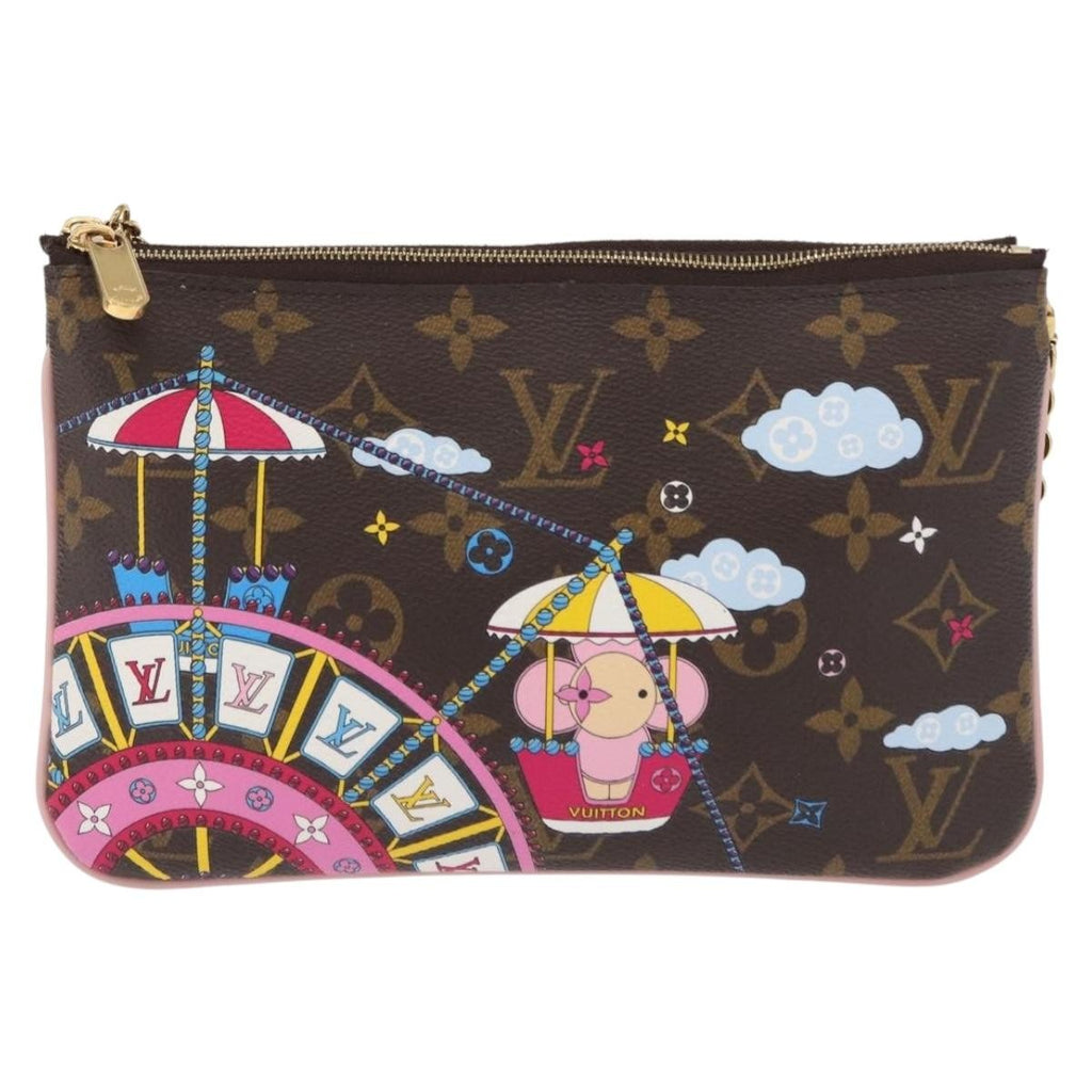 Louis Vuitton Double Zip Pochette Limited Edition Vivienne Xmas Monogram Canvas Brown Canvas Clutche & Pouche Bag (Pre-Owned)
