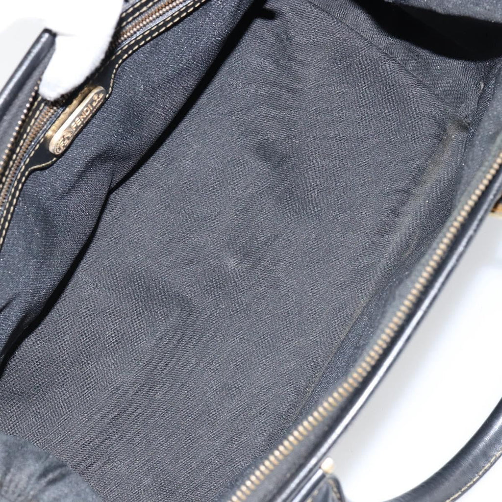 Fendi Vintage Pequin Boston Bag Coated Canvas Black Canvas Bag (Pre-Owned)
