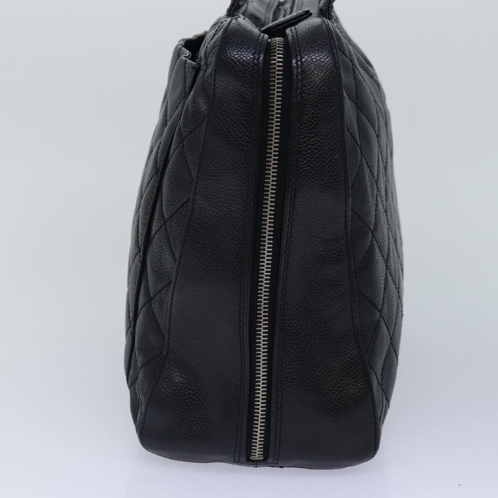 Chanel Vintage Cc Zip Around Bowler Bag Quilted Caviar Black Leather Handbag (Pre-Owned)