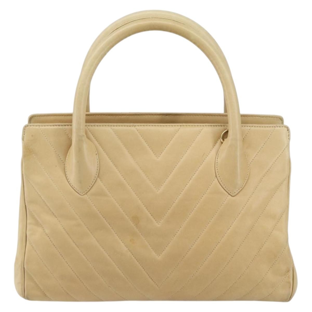 Chanel Vintage Convertible Tote Chevron Lambskin Beige Leather Tote Bag Bag (Pre-Owned)