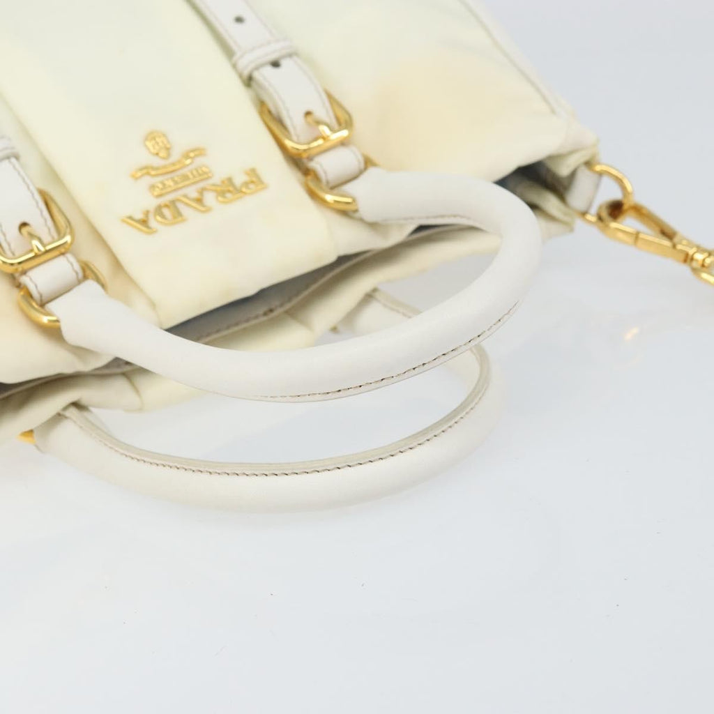 Prada Vintage Tote Tessuto With Leather White Nylon Tote Bag Bag (Pre-Owned)