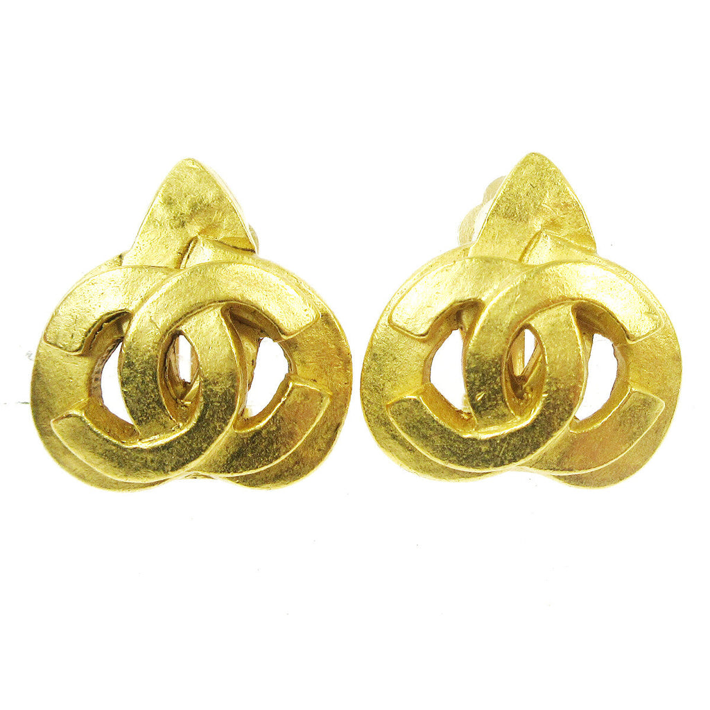 Chanel Vintage Cc Heart Clip-On Earrings Metal Gold Gold Earrings Jewelry (Pre-Owned)