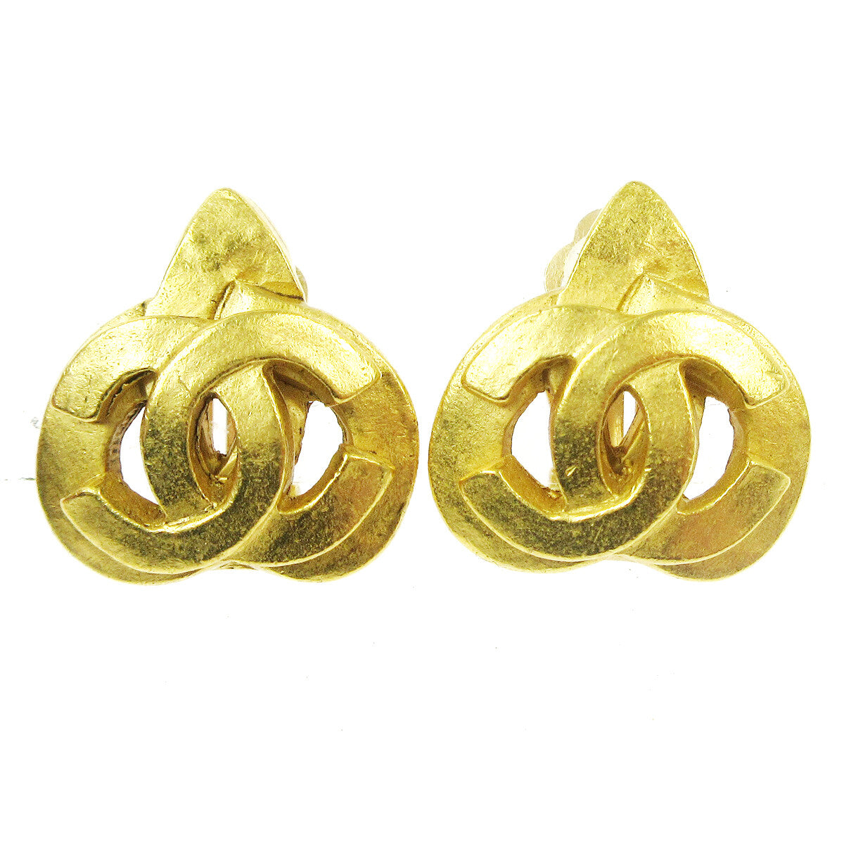 Chanel Vintage Cc Heart Clip-On Earrings Metal Gold Gold Earrings Jewelry (Pre-Owned)