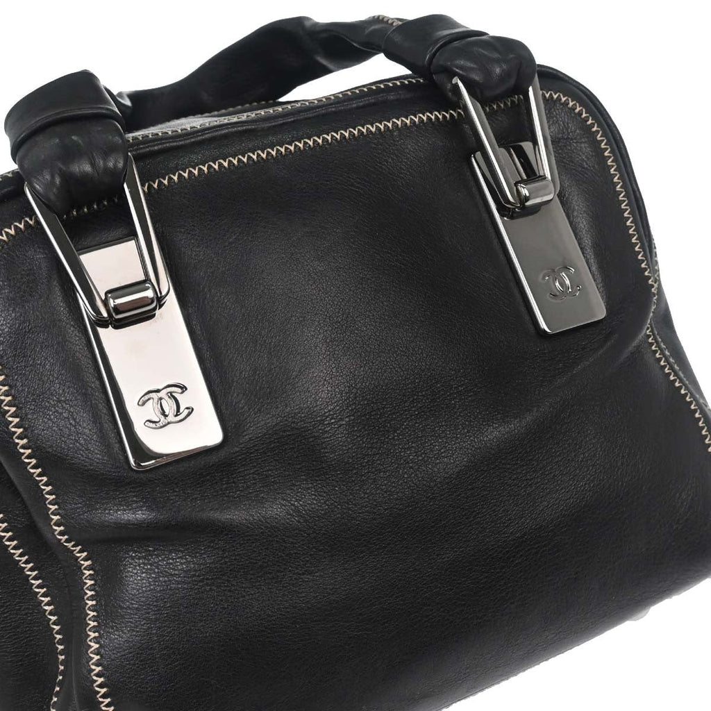 Chanel Cc Bowler Leather Black Leather Handbag (Pre-Owned)