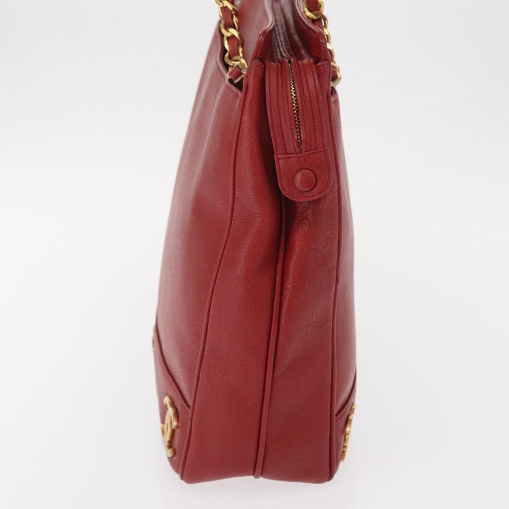 Chanel Vintage Metal Cc Shoulder Bag Caviar Red Leather Shoulder Bag Bag (Pre-Owned)