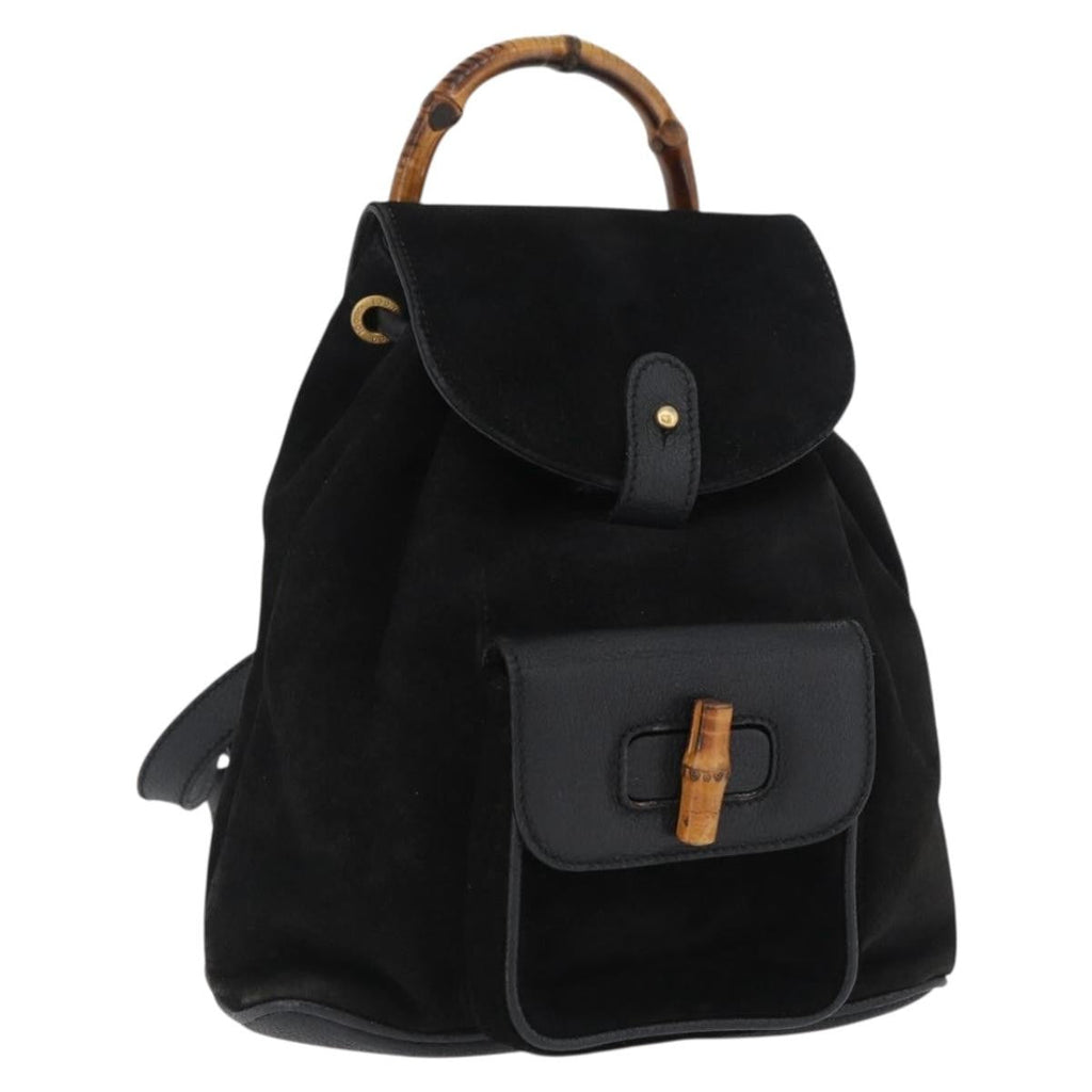 Gucci Gucci Bamboo Backpack Daim Black Suede Backpack Bag (Pre-Owned)