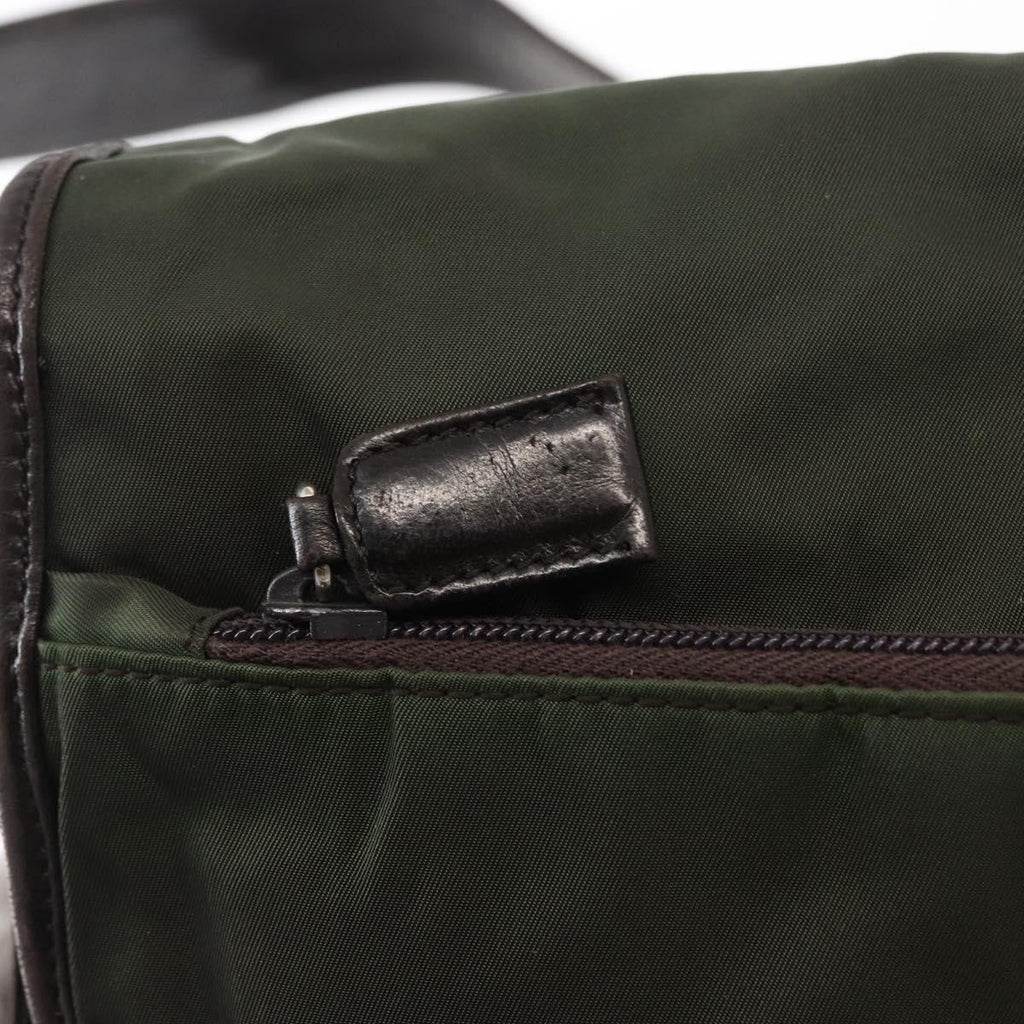 Prada Double Buckle Flap Messenger Bag Tessuto Khaki Nylon Shoulder Bag Bag (Pre-Owned)