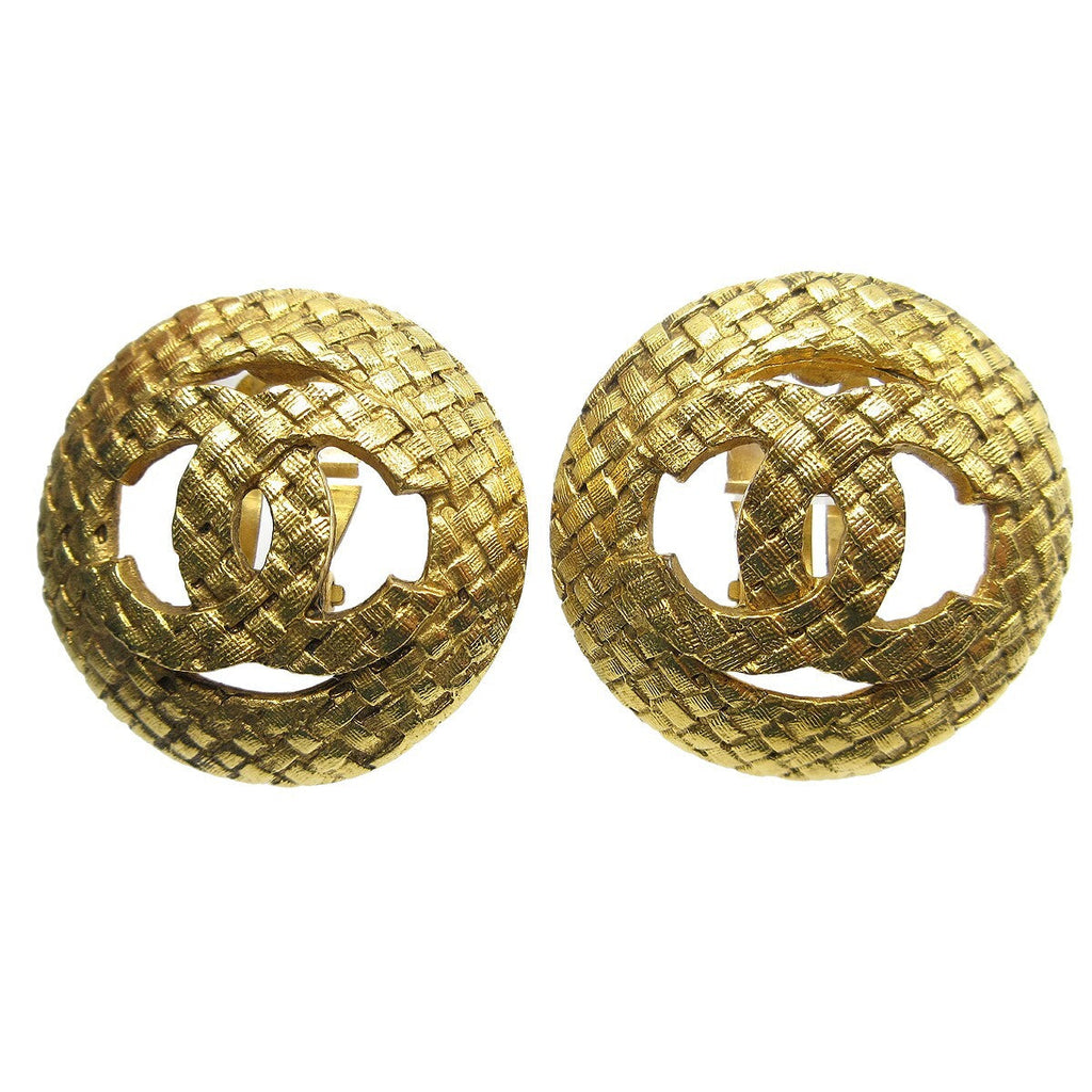 Chanel Cc Button Clip-On Earrings Metal Gold Gold_Plated Earrings Jewelry (Pre-Owned)