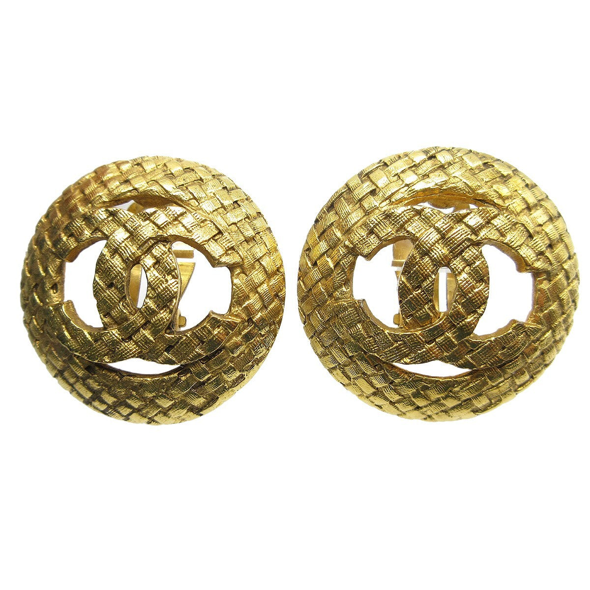 Chanel Cc Button Clip-On Earrings Metal Gold Gold_Plated Earrings Jewelry (Pre-Owned)